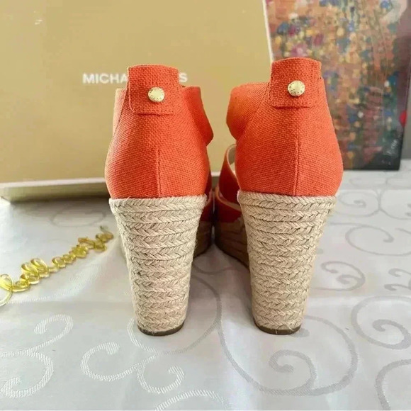 MICHAEL KORS Damita Wedge Platform Linen Espadrille Sandals in Tangerine NIB 9M - Picture 3 of 5